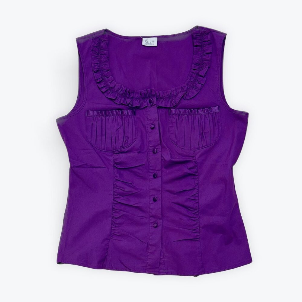 S Vintage Suzy Purple Ruffled Top